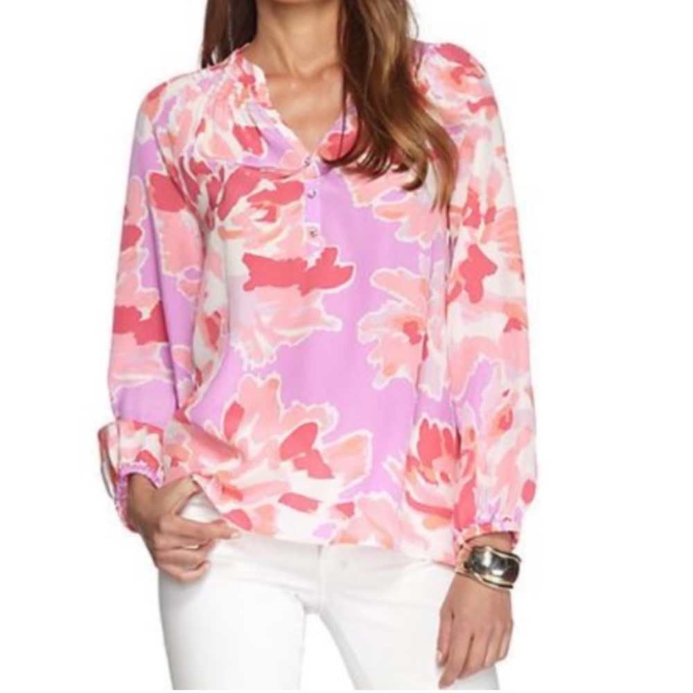 Lilly Pulitzer Elsa 100% Silk Pink Blouse XS
